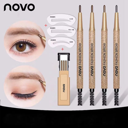 NOVO Waterproof Long Lasting Eyebrow Pencil  With 3pcs pencil Refill+3pcs Eye Brow Templates Beauty Makeup Tool Kit 2023 new