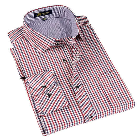 Brand Men's Plaid Striped Long Sleeve Dress Shirt Male Business Formal Checkered Shirts Smart Casual Social Regular Man Clothing
