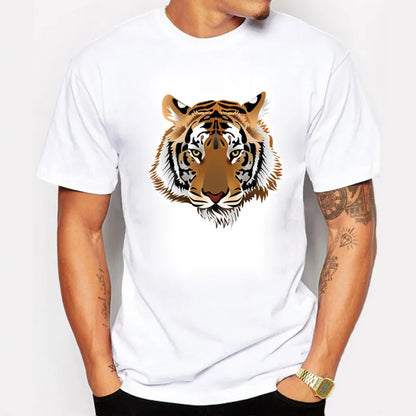 BLWHSA New Summer Men T-Shirts Printing Tiger Head Character Design 100% Cotton Short Sleeve TOP Tees Shirts For Men
