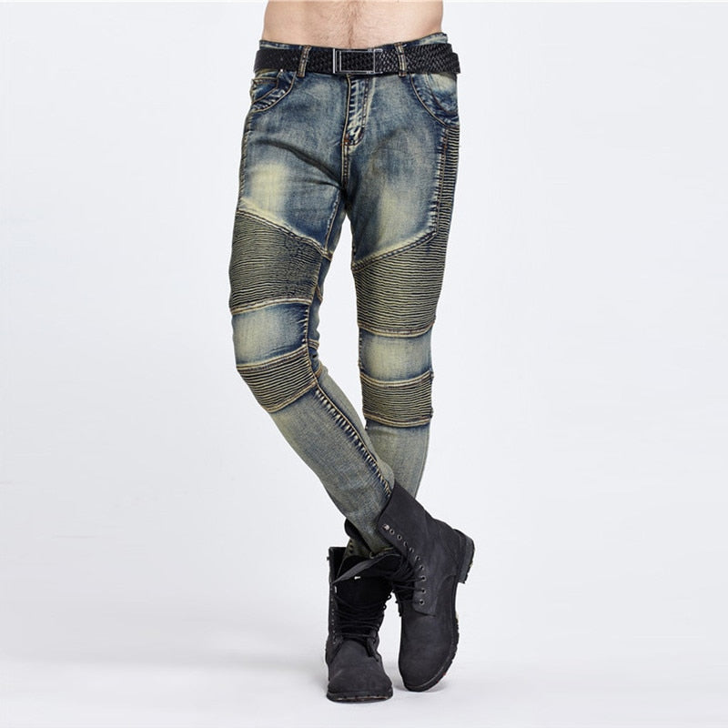 Wholesale & retail Mens Skinny jeans men 2016 new brand Runway slim elastic denim Biker jeans hiphop motorcycle Cargo pants
