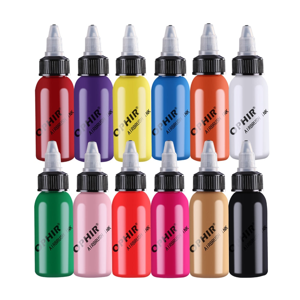 OPHIR 12Colors Acrylic Water Inks/Airbrush Nail Inks for Nail Art Paint Airbrushing Nail Polish 30 ML/Bottle Pigment_TA100(1-12)