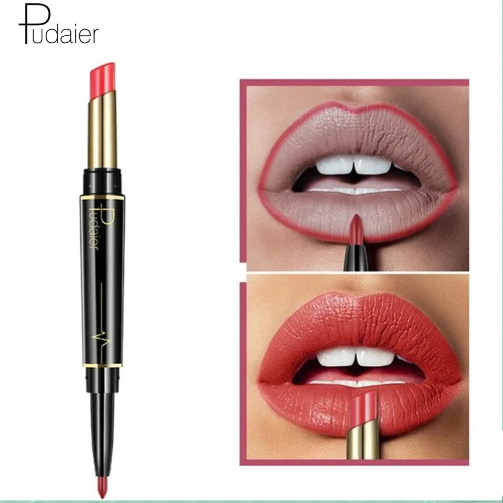 Pudaier 2 In 1 Lip Liner Pencil Matte Lipstick Lip Beauty Makeup Waterproof Nude Color Cosmetics Lipliner Pen Lipstick