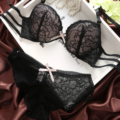 2017 The French original new sexy lace gather under the thin thick black cup sexy adjustable underwear bra set