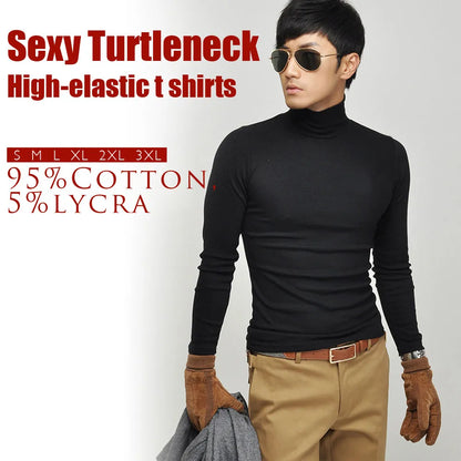 Men's long-sleeve T-shirt Sexy turtleneck high-elastic lycra cotton t shirt 7 colors