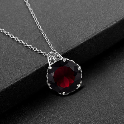 Szjinao Retro Red Garnet Pendant Gemstone Handmade 925 Sterling Silver Rotate Dancing byzantine Women Jewelry Birthstone Gift FD