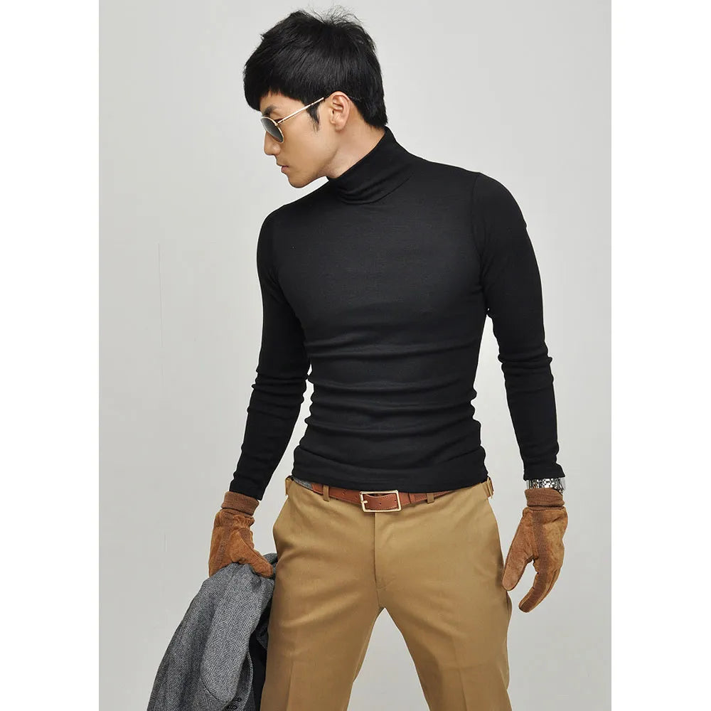 Men's long-sleeve T-shirt Sexy turtleneck high-elastic lycra cotton t shirt 7 colors