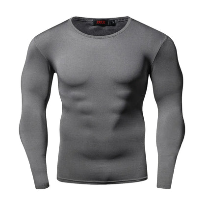 2022 Spring Solid Color Compression Men Long Sleeves T-shirt Bodybuilding Polyester Tops S-XXL Size Fitness Male Clothing