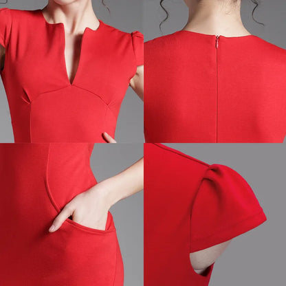 Spring Sexy red black Deep V bodycon bandage Business work office Party Pencil sheath vintage women summer casual dress H521