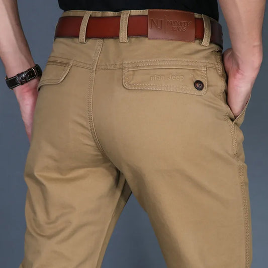 Spring Men Casual Pants Cotton Straight Mens Pants Black Army Khaki Man Trousers Plus Size 40 42 2019 Spring