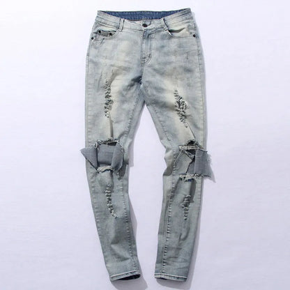 Idopy Cool Mens Hip Hop Skinny Pencil Denim Pants Destroyed Distressed Ripped Jeans With Holes For Male