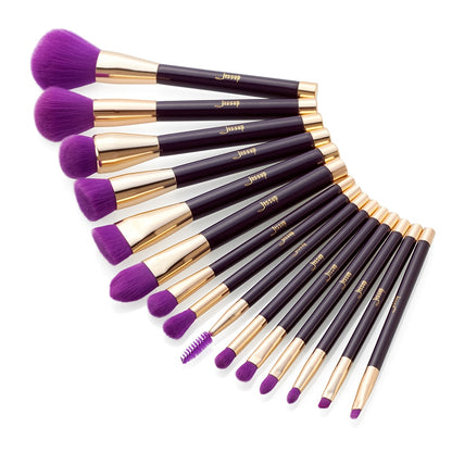 Jessup Brushes 15pcs Purple/Darkviolet Makeup Brushes Set Powder Foundation Eyeshadow Eyeliner Lip Contour Concealer Smudge