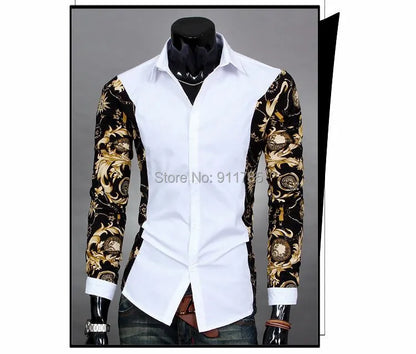 MIXCUBIC Autumn Dynamic Splicing long-sleeved flower shirts men casual slim fit printed Mixed colors shirts for men,size M-2XL