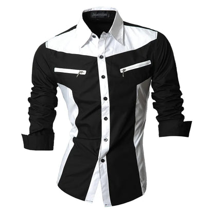 jeansian Spring Autumn Features Shirts Men Casual Shirt Long Sleeve Male Shirts Zipper Decoration (No Pockets) Z018