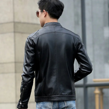 Leather Jacket Men Design Stand Collar Male Casual Motorcycle Leather Jacket Mens Fashion Veste en cuir genuine jackets jaqueta