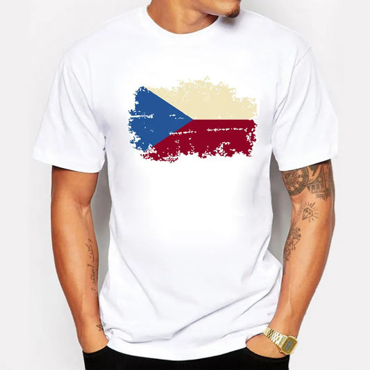 BLWHSA Czech Republic National Flag Mens T shirts Short Sleeve Summer Games Fans Cheer O Neck T- shirts For Men Size S- 2XL