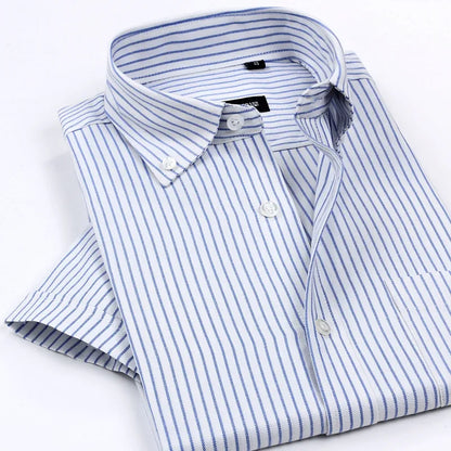 New Arrival Men's Classic Style Non-Iron Oxford Shirts Plaid/Striped Short Sleeve Casual Shirt High Quality Brand Clothing