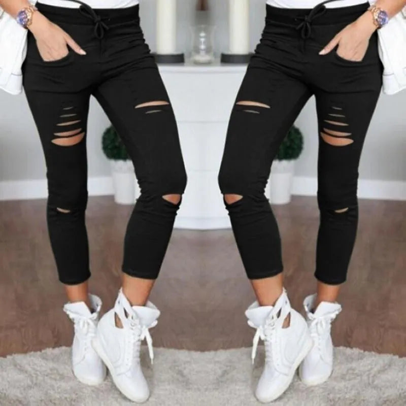 2023 New Ripped Jeans For Women Women New Ripped Trousers Stretch Pencil Pants Leggings Women Jean Casual Slim Ladies Jeans