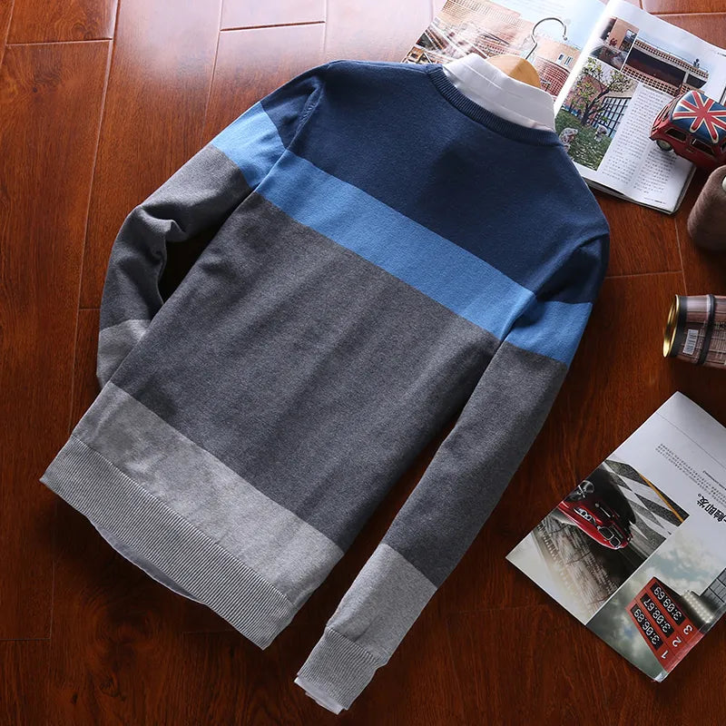Top Grade 100% Cotton Designer New Fashion Brand Pullover Striped Knitted Sweater Men Korean Casual Plain Jumper Clothes