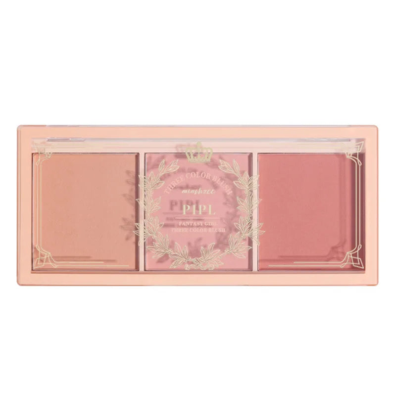 3 In 1Milk Tea Blush Peach Pallete 3 Colors Face Mineral Pigment Cheek Blusher Powder Makeup Contour Shadow Blush with Brush