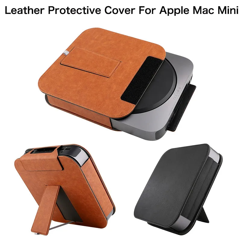 PU Leather Bracket Stand Case Cover for 2023 M2 2020 M1 Mac Mini Desktop 2018 Full Protection Pouch Sleeve Anti-skid Shockproof