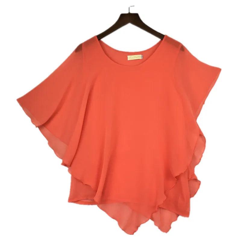 2023 Summer  women Chiffon casual Blouses & shirts blusas,batwing sleeve women chiffon shirt wome clothing