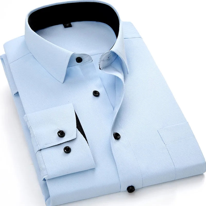 mens work shirts Brand soft Long sleeve square collar regular  solid plain/ twill men dress shirts white male tops