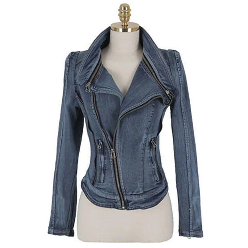 New fashion Star jeans women Punk spike studded shrug shoulder Denim cropped VINTAGE jacket coat Zipper Denim Coat