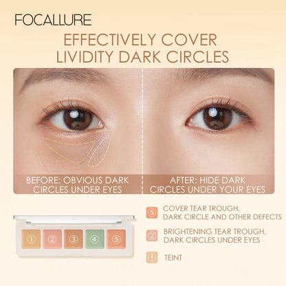 FOCALLURE 5 Colors Concealer Palette Waterproof Long Lasting Makeup Foundation Cream Brighten Face Contour Makeup Cosmetics