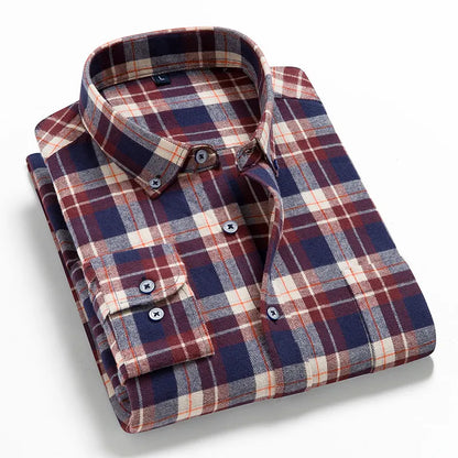 2022 New Mens Plaid Shirt 100% Cotton High Quality Mens Business Casual Long Sleeve Shirt Male Social Dress Shirts Flannel 4XL