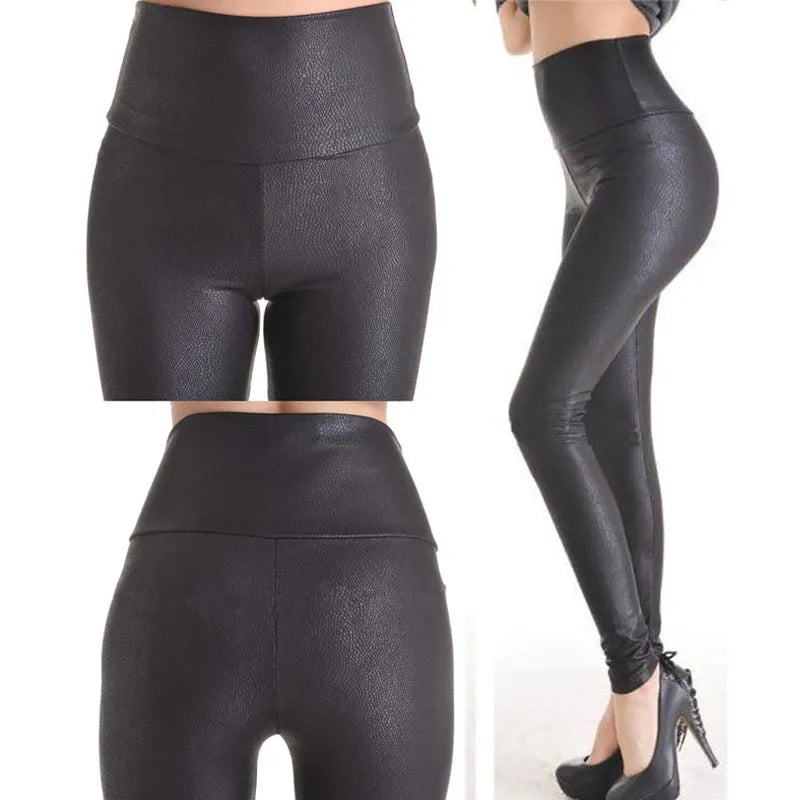 Fashion Serpentine Sexy Leggings Womens Leggins Stretch High Waist quality Faux Leather Pants Plus Size YAK0010