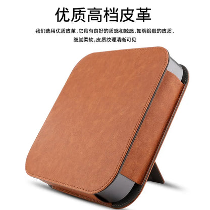 PU Leather Bracket Stand Case Cover for 2023 M2 2020 M1 Mac Mini Desktop 2018 Full Protection Pouch Sleeve Anti-skid Shockproof