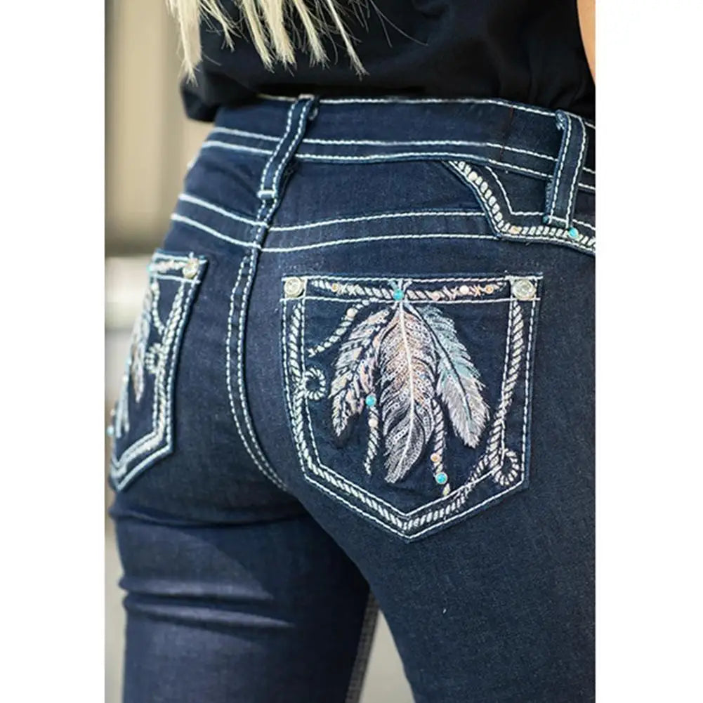 Bootcut Jeans With Embroidery Designs On Back Pocket For Women Embroidery Jeans Woman Pants Denim Ladies Casual Jeans