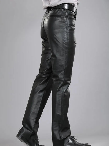 Men Leather Pants Autumn Winter Men Large Size Straight Pants Sheepskin Pants Zipper Fly Regular Full Length Pants 7XL