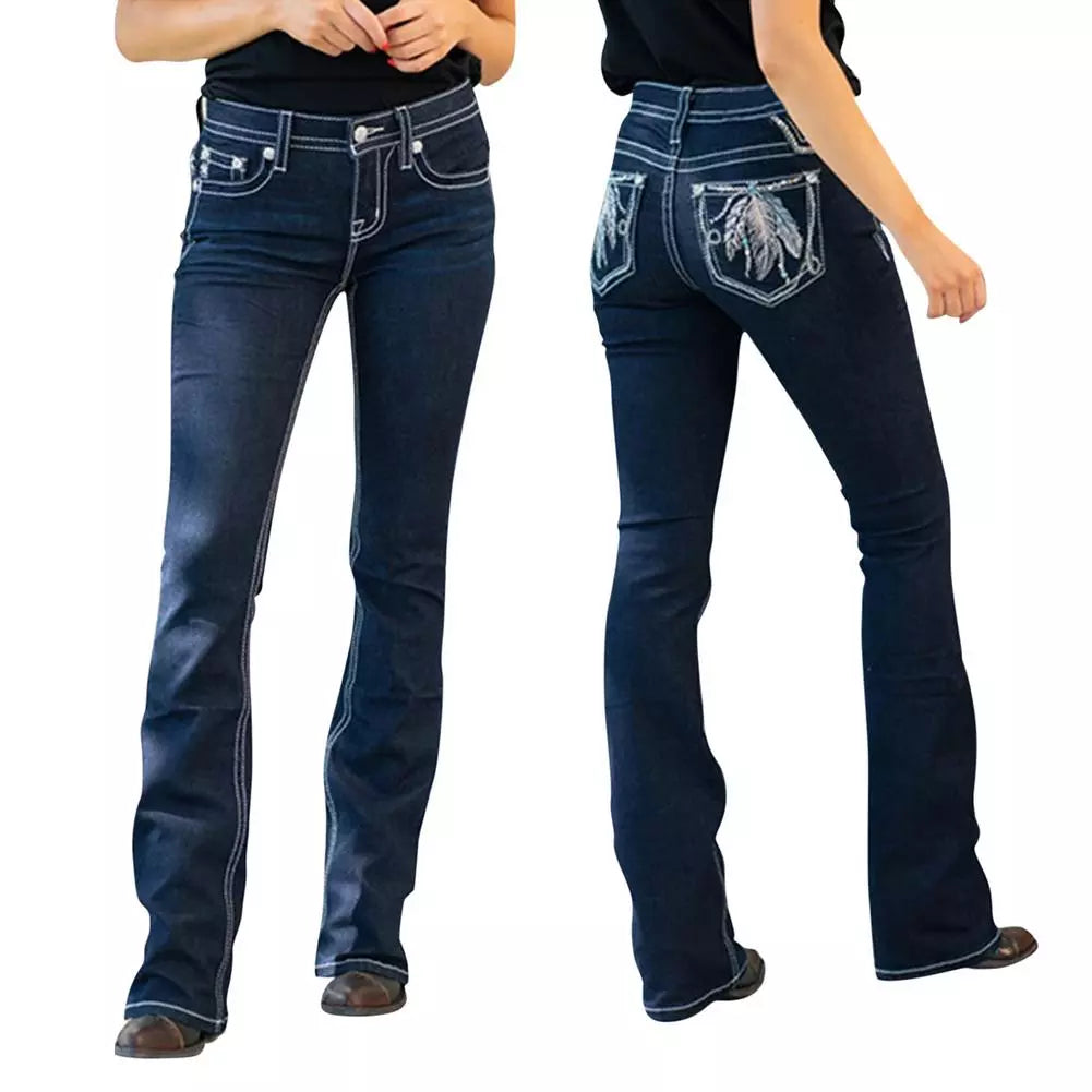 Bootcut Jeans With Embroidery Designs On Back Pocket For Women Embroidery Jeans Woman Pants Denim Ladies Casual Jeans