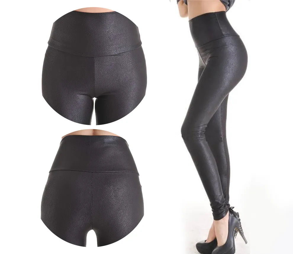 Fashion Serpentine Sexy Leggings Womens Leggins Stretch High Waist quality Faux Leather Pants Plus Size YAK0010