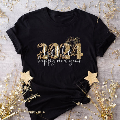 Happy New Year Shirt Hello 2024 Trendy T-shirt Groovy New Year 2024 Tshirt Christmas Gift Christmas Gift New Year Party Tee