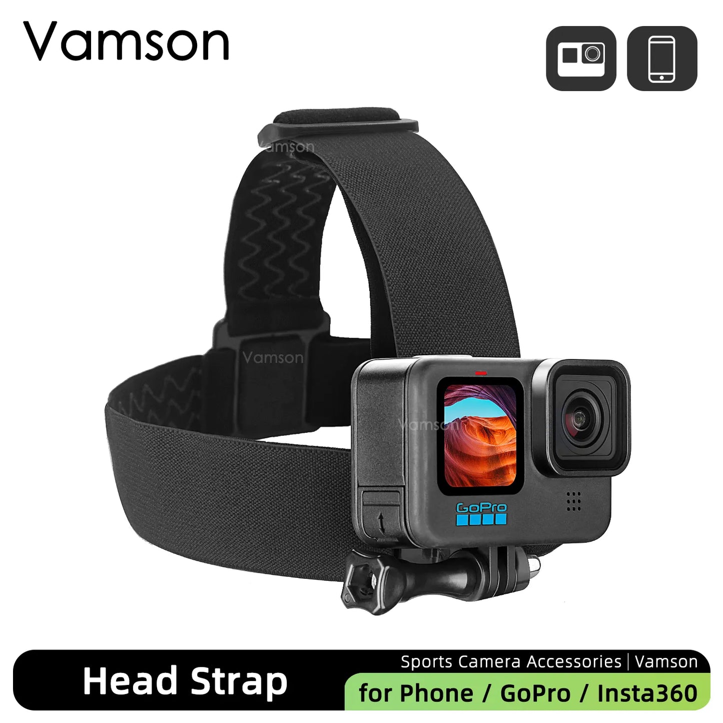 Vamson for Gopro 10 9 8 7 6 5 Accessories Head Belt Strap Mount Adjustable For Gopro Hero 10 9 6 5 4 3+2 1 for Yi 4K SJCAM VP202