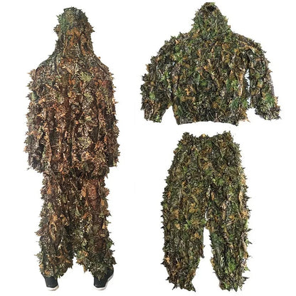 Men Women Kids Outdoor Ghillie Suit Camouflage Clothes Jungle Suit CS Training Leaves Clothing Hunting Suit Pants Hooded Jacket