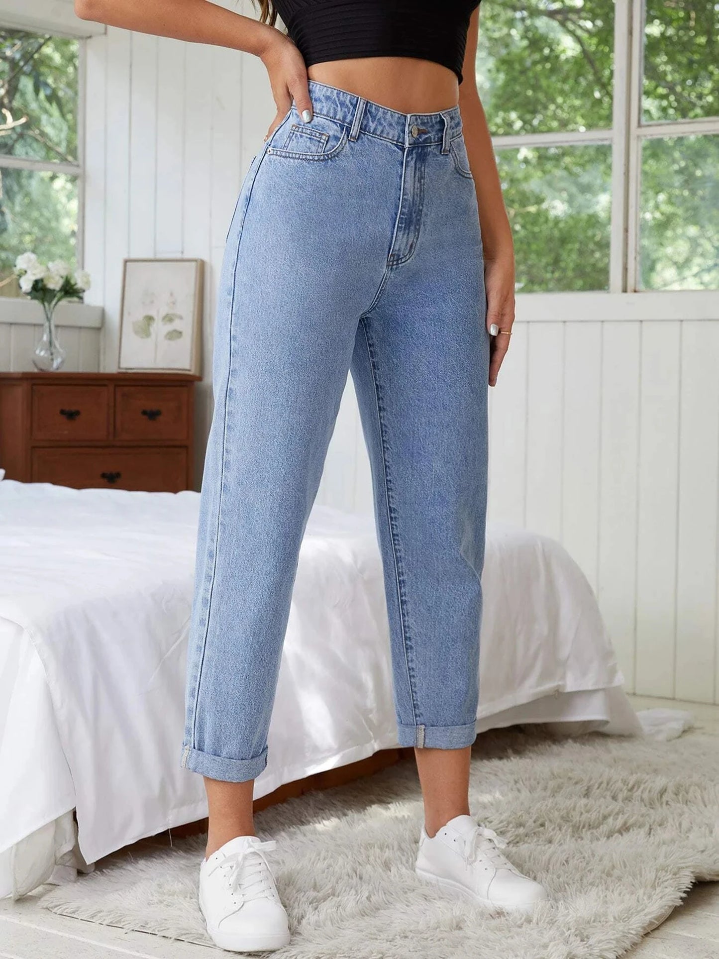 Jeans for Women Light Blue Harem Jeans Women High Waist Stretchy Ankle Jeans and Summer Jeans for Mom