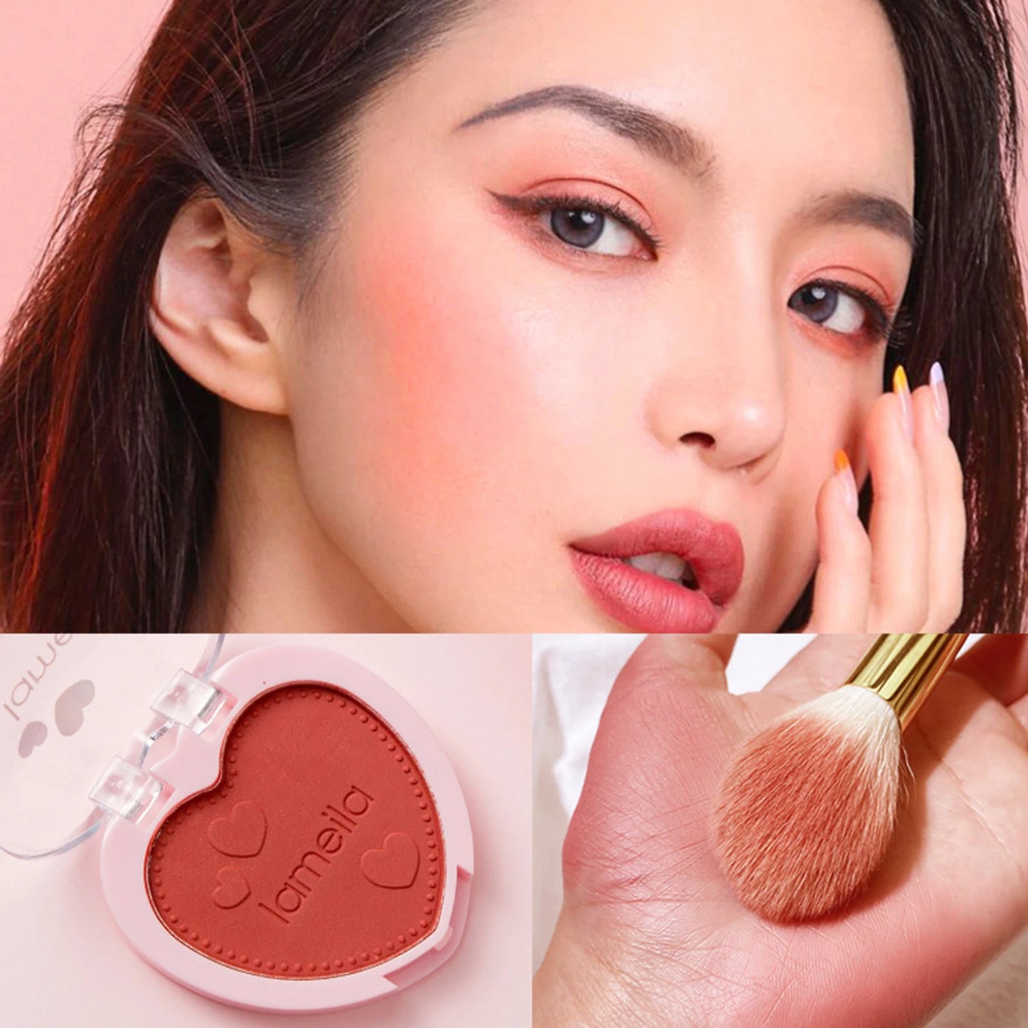 Love Heart Shape Blush Palette Powder Red Rouge Lasting Natural Cream Cheek Tint Orange Peach Pink Blush Women Face Cosmetics