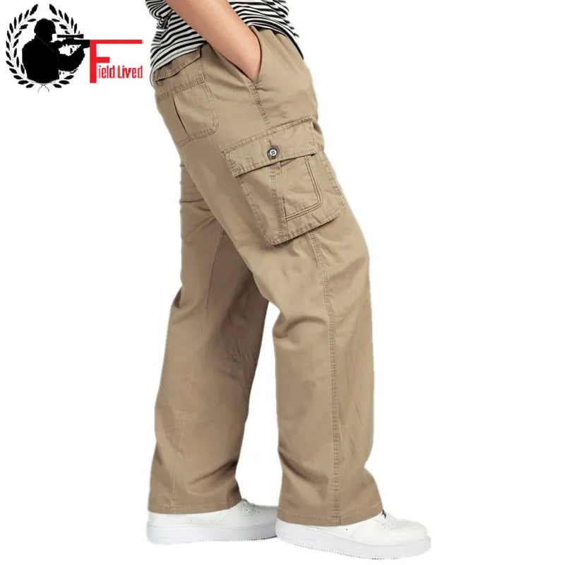 Men's Pants Large size Big 4xl 5xl 6xl Plus Summer Men Elastic Waist Multi Pocket Long Baggy Straight Cargo Jogger Trousers Male