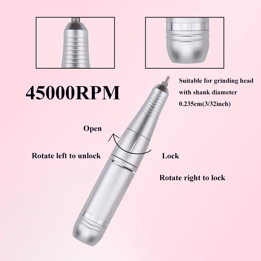 45000RPM Professional Rechargeable Electric Nail Drill Machine Portable Cordless Nail File For Acrylic Gel Nails Remove