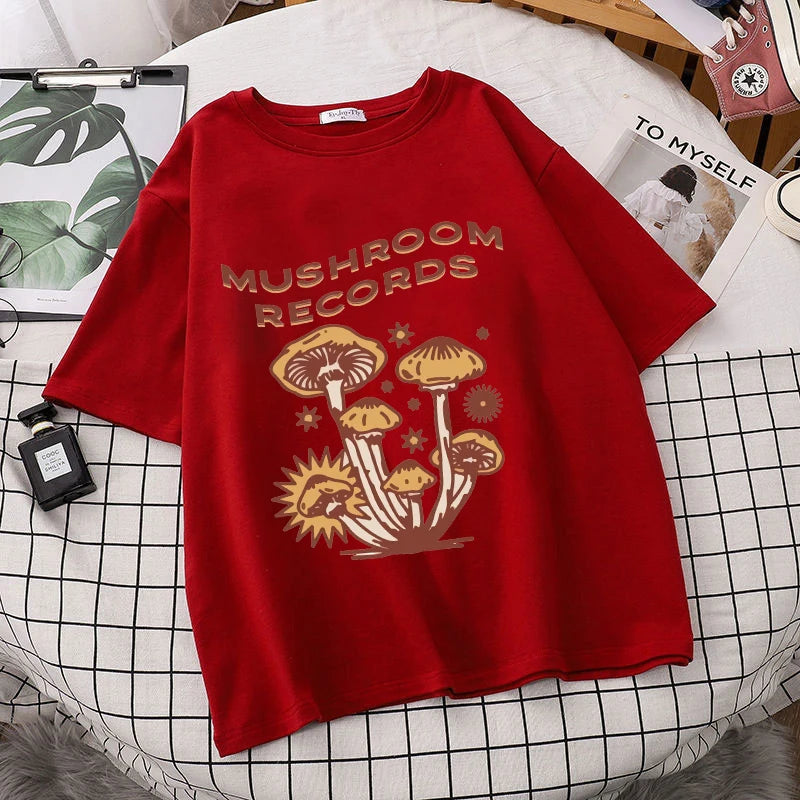 Retro Trippy Mushroom Cute T Shirts O-neck Casual Summer Oversized Woman Tshirts 2022 Fashion Streetwear Clothes Y2k Aesthetic