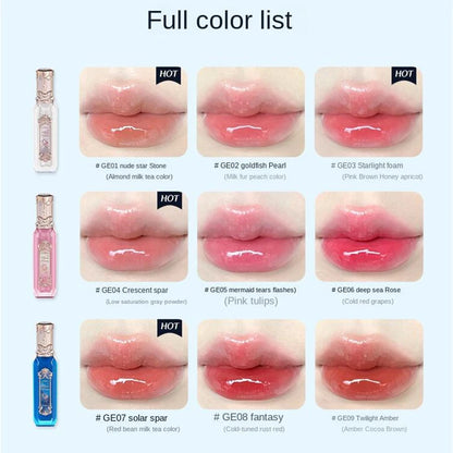 Flower Knows Moonlight Mermaid Clear Lip Gloss Collection Gemstone Lip Glaze Nourishing Mirror Lip Plumber Gloss Makeup 3.5ML