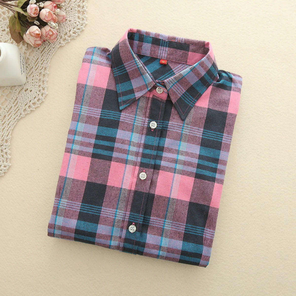 New Autumn Fashion Ladies Long Sleeve Casual Cotton Slim Plaid Shirt Women Tops And Blouses Clothing Outerwear