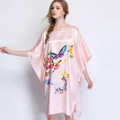 Summer Women Nightgown Print Sleepwear Night Bath Dress Gown Satin Sleep Shirt Sexy Nightshirt Home Clothes Intimate Lingerie