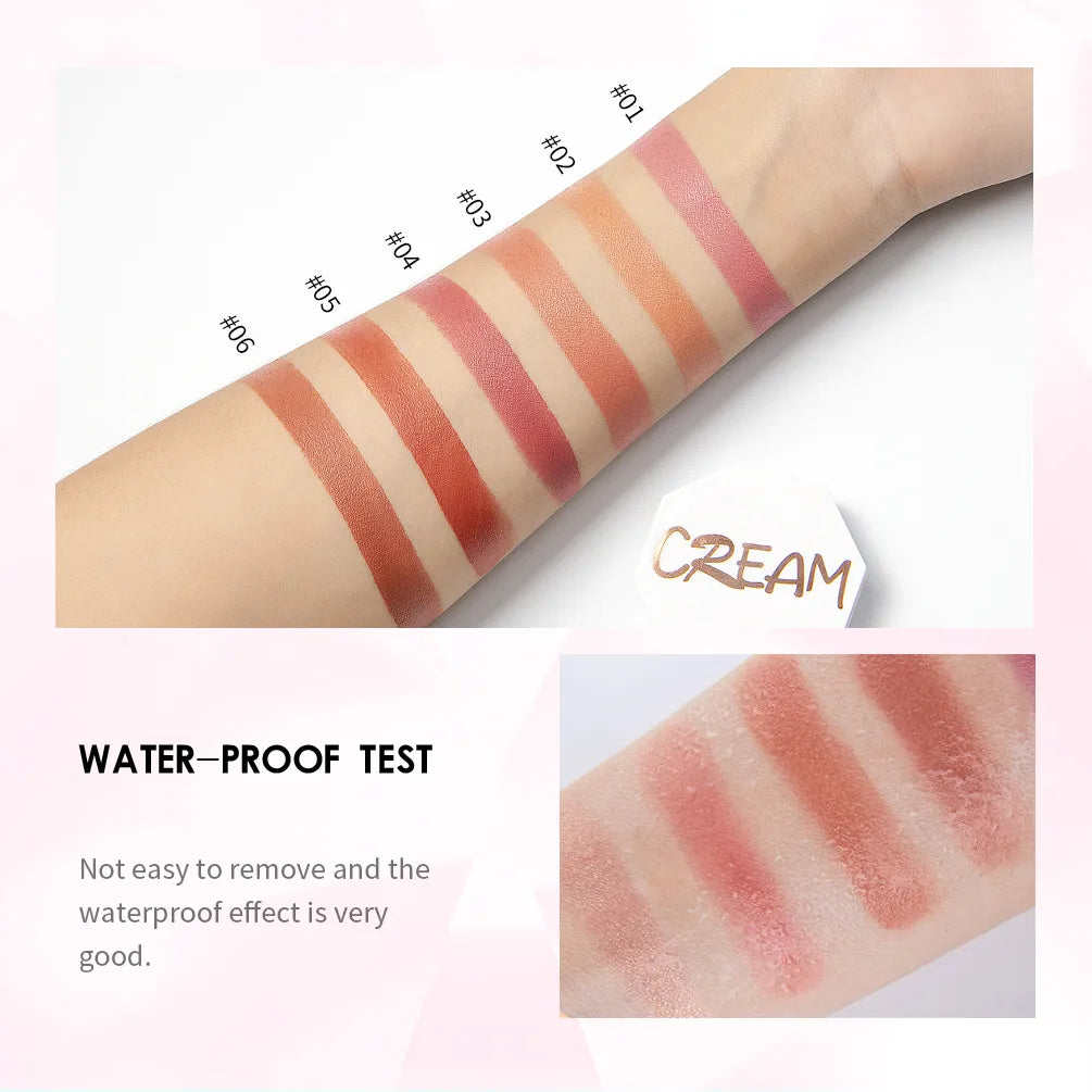 QIBEST 6 Color Blush Makeup Palette Red Rouge Lasting Natural Cream Cheek Contour Blusher Korean Comsmetic Cheek Tint Face Blush