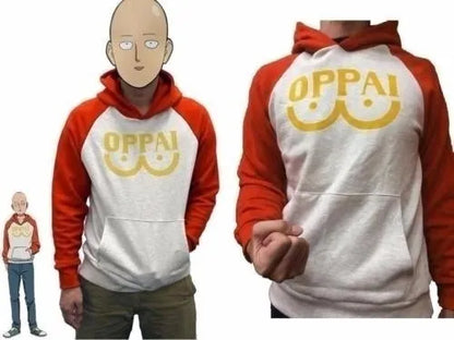 New Anime One Punch Man Saitama Oppai Hoodie Pullover Sweatshirt Cosplay Costume