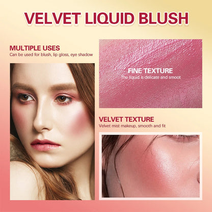 Liquid Blush Contour Velvet Matte Blusher Light Up Face Pigment Makeup Natural Moisturizing Rouge Cream Cheek Tint Peach Blush