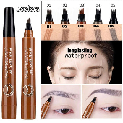 3D Liquid Eyebrow Pencil Lasting 4 Forks Waterproof Anti-Sweat Non-Fading Color Simulation Eyebrow Hair Makeup Women's Cosmetics